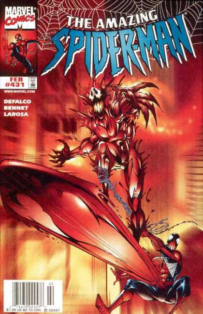Amazing Spider-Man 431 - Claws - Skull Like Face - Red Background - Spider Web - Spikes - Bud LaRosa