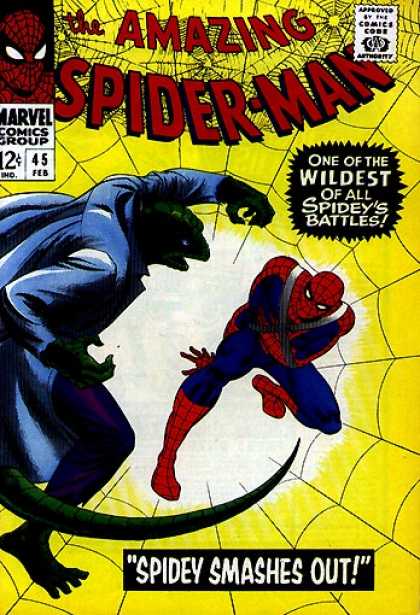 Amazing Spider-Man 45 - Lizard - Web - The Amazing Spider-man - One Of The Wildest Of All Spideys Battles - Spidey Smashes Out