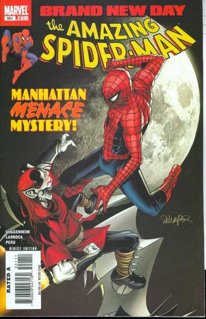 Amazing Spider-Man 551 - Brand New Day - Manhattan Menace Mystery - Larroca - Earth - Space Fight - Salvador Larroca, Stephane Peru