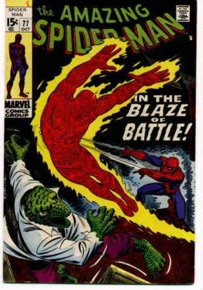 Amazing Spider-Man 77 - The Blaze Of Battle - Lizard - Marvel Comics - Fireman - White Shirt