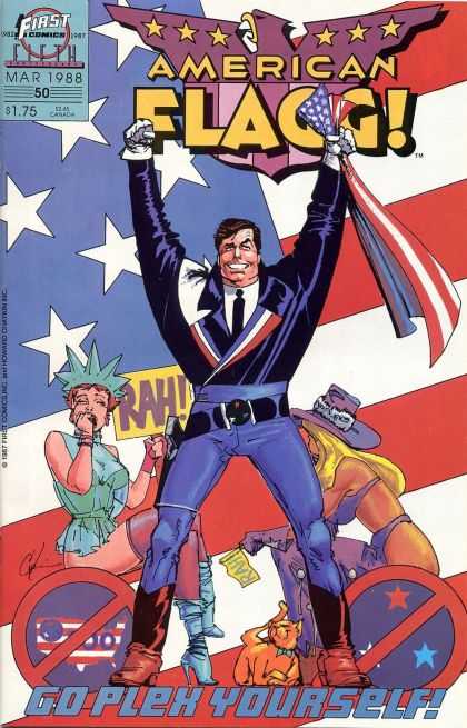 American Flagg 50 - First Comics - Purple Eagle - Go Plex Yourself - Lady Liberty - Cat