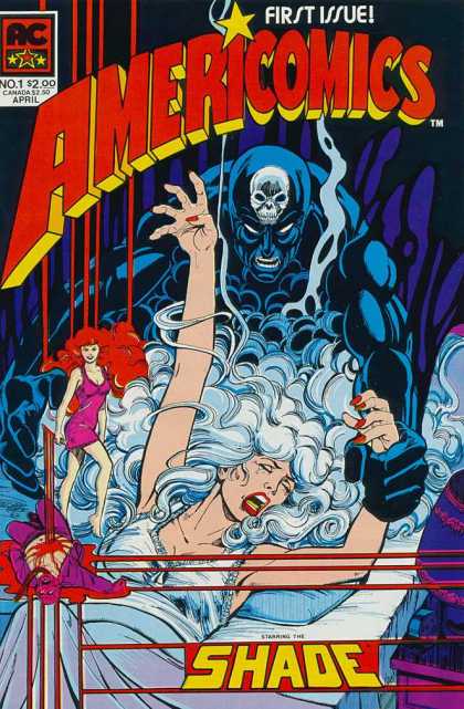 Americomics 1 - Issue Number 1 - Shade - White Haired Woman Screaming - April Issue - Skull In The Background - George Perez