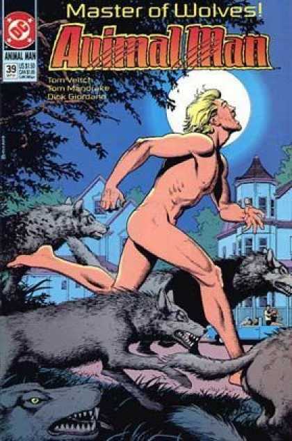 Wolves - Running - Naked Man - Houses - Full Moon - Brian Bolland Animal Man 39 - Wolves - Running - Naked Man - Houses - Full Moon - Brian Bolland
