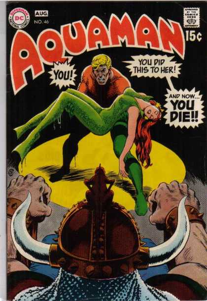 Aquaman 46 - Die - Woman - Hercules Cap - Green Suit - Carry Woman - Nick Cardy, Ron Lim