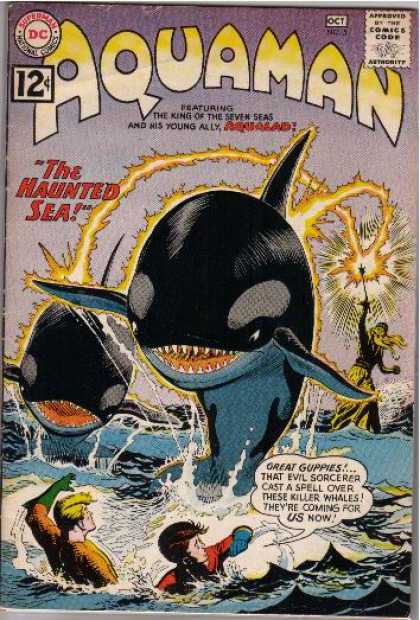 Aquaman 5 - The Haunted Sea - Whales - Great Guppies - Lightening - Waves - Nick Cardy, Yvel Guichet