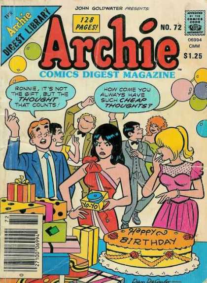 Archie Comics Digest 72 - Archie - Birthday Party - Birthday Cake - Balloons - Gifts