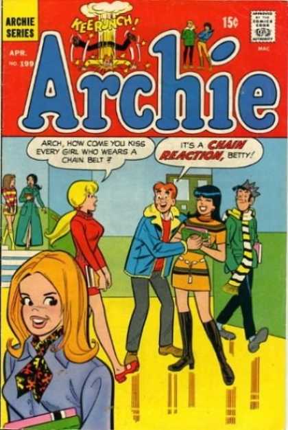 Archie 199 - Archie Betty And Veronica - Hall Of A High School - Chain Reaction - Jughead In Background - Issue Number 199