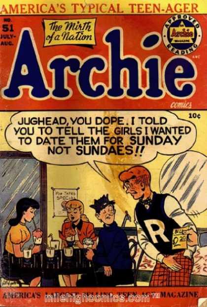 Archie 51 - Jughead - Letter R On Jacket - Drinking Sundaes - Girls - Mirror