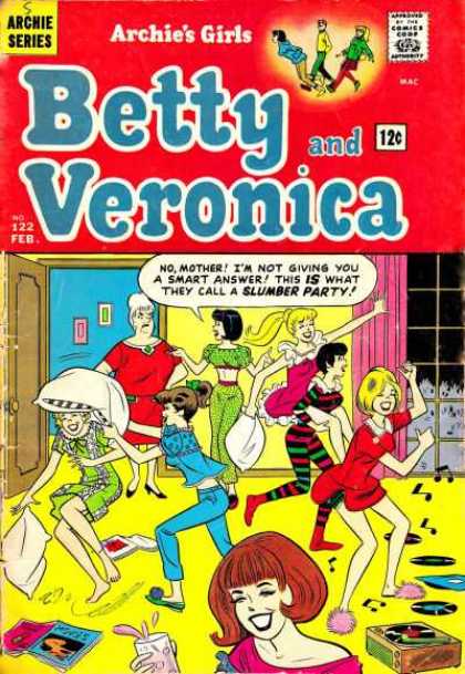 Archie's Girls Betty and Veronica 122 - Smart Answer - Slumber Party - Record Player - Window - Pajamas