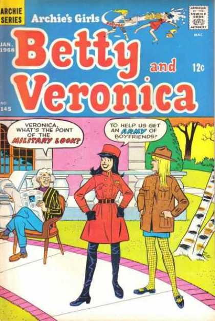Archie's Girls Betty and Veronica 145 - Man - Newspaper - Tree - Shrub - Girls