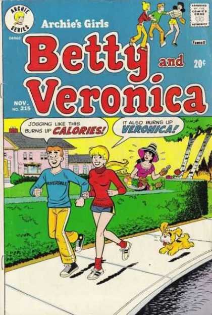 Archie's Girls Betty and Veronica 215 - Two Girls - One Boy - Trees - One Pet - Houses