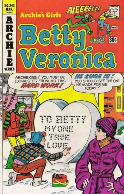 Archie's Girls Betty and Veronica 243 - Snow - Hat - Coat - To Betty My One True Love - Heart