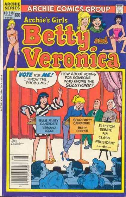 Archie's Girls Betty and Veronica 319 - Candidate - Debate - Speech Bubbles - 60 Cents - Election