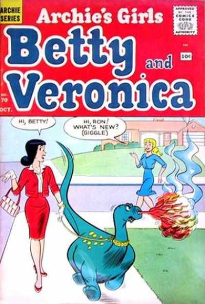 Archie's Girls Betty and Veronica 70 - Archie Series - Dinosaur - Blowing Fire - Gold Collar - Red Suit