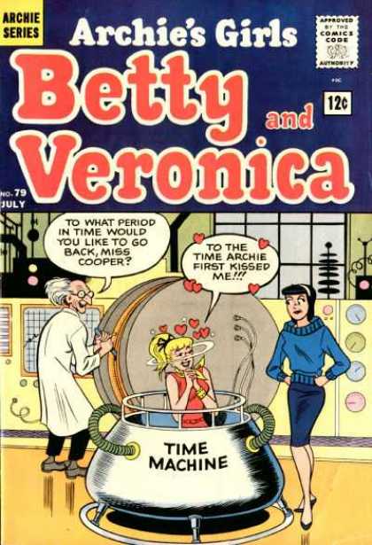 Archie's Girls Betty and Veronica 79 - Time Machine - Love - Hearts - Blue Sweater - Professor
