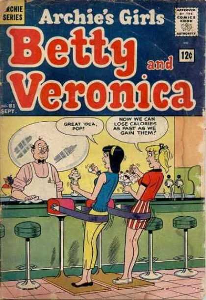 Archie's Girls Betty and Veronica 81 - Archie Series - 12 Cents - Holding Milkshakes - Losing Calories - Band Strap Exercise Machine