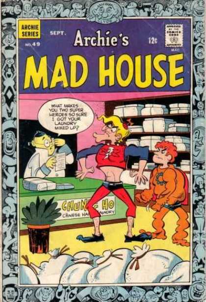 Archie's Madhouse 49 - Angry Office - Disfunctional Superheroes - Pink Walls - Yellow Man - Small Shirt