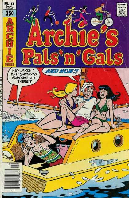 Archie's Pals 'n Gals 127 - Boat - Red Sail - Ocean - Sailer Hat - Kissing On Top Of Boat
