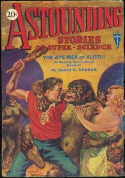 Astounding Stories 12 - The Ape-men Of Xlotli - Sparks - 20 Cents - Gorillas - Man With Club