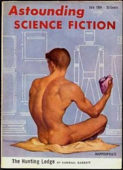 Astounding Stories 284 - July 1954 - The Hunting Lodge - Diagram - Nude Man - Cloth
