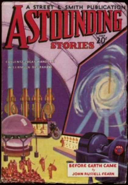 Astounding Stories 44 - Before Earth Came - Lab - Monitor - Galaxy - People