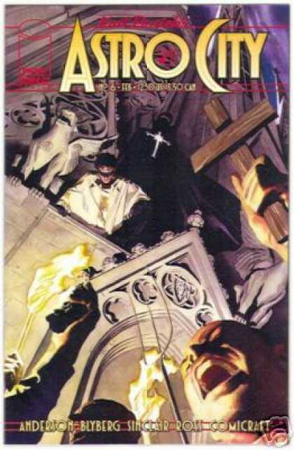 Astro City 6 - Wooden Cross - Winged Statue - Church - Torches - Men