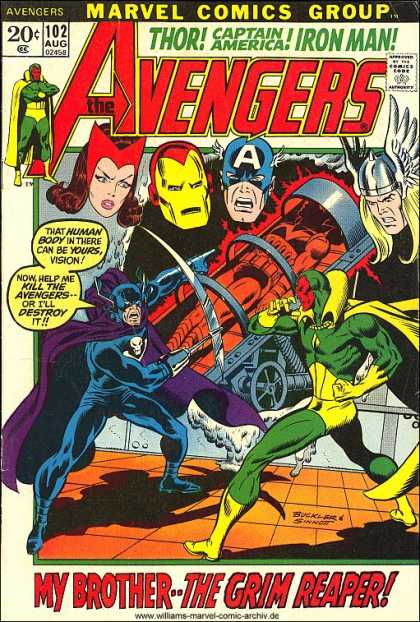 Avengers 102 - Captain America - Iron Man - Marvel Comics - My Brother The Grim Reaper - Kill The Avengers - Joe Sinnott, Richard Buckler