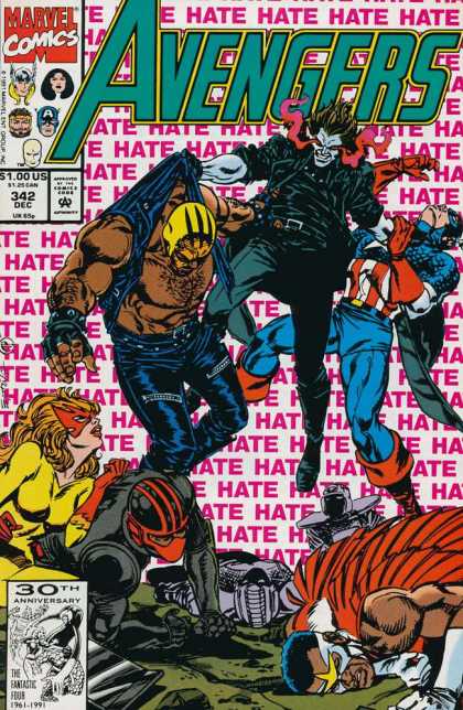 Avengers 342 - Red Eyes - Yellow Mask - Captain America - Hate - Pale Skin - Steve Epting