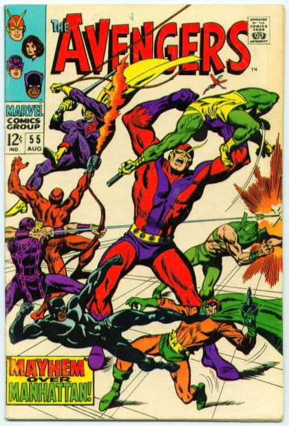 Avengers 55 - Approved By The Comics Code - Marvel Comics Group - Superhero - Mayhem Over Manhattan - Bow - John Buscema