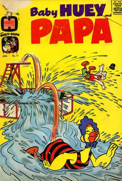 Baby Huey and Papa 11 - A Fun-loving Baby Duck - Too Big For The Pool - Papa Duck Caught Unprepared - Huey Pops Out Of The Pool - Displaced Water