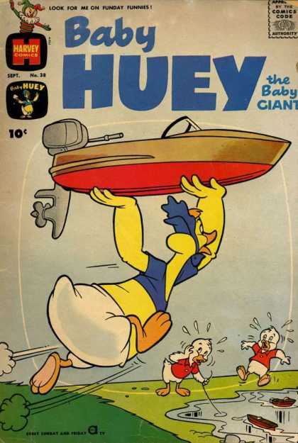 Baby Huey the Baby Giant 38 - Harvey Comics - Brown Green Boat - Blue Shirt - Baby Giant - Yellow Duck