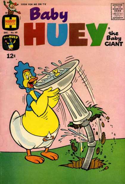 Baby Huey the Baby Giant 49 - Bird Bath - Blue Bonnet - Diaper - Thirsty - Leaky Pipe