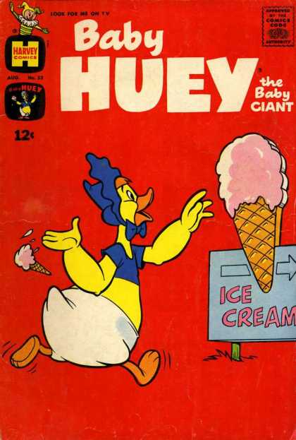 Baby Huey the Baby Giant 53 - Ice Cream Cone - Sign - Duck - Harvey Comics - Red Background
