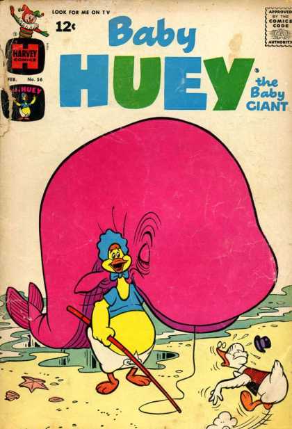 Baby Huey the Baby Giant 56 - Harvey Comics - Pink Whale - Yellow Duck - Fishing Pole - Blue Shirt