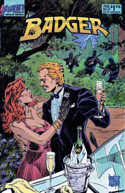 Badger 20 - First Comics - February - Redhead - Champagne - Guns - Bill Reinhold