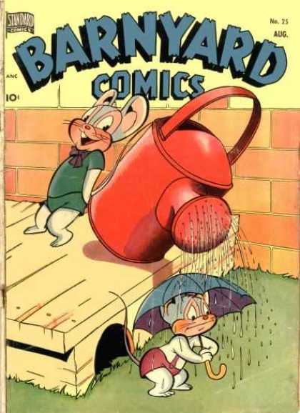 Barnyard Comics 25 - Watering Can - Umbrella - Mice - Brick Wall - Pouring Water