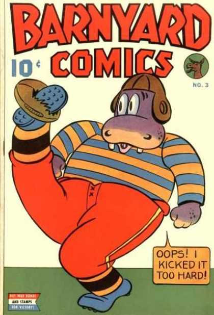 Barnyard Comics 3 - Hippo - Football - Kick - Striped Shirt - Helmet
