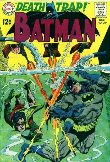 Batman 207 - Death Trap - Issue Number 207 - Batman And Robin In Water - Guns Blazing Into The Water - 12 An Issue - Carmine Infantino
