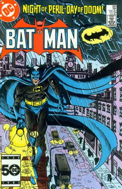 Batman 385 - Night Of Perilday Of Doom - Rain - Bat Signal - Clock Tower - Puddles