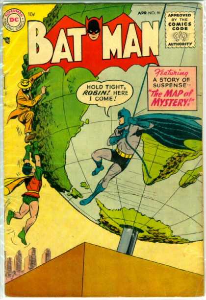 Batman 91 - Batman Scans The Globe - Cliffhanger - Masked Man - Can You Solve The Map Of Mystery - Gold Suit