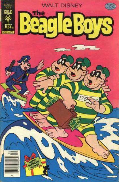 Beagle Boys 44 - Walt Disney - Gold Key - Happy Birthday Mickey - Surfing - Policeman