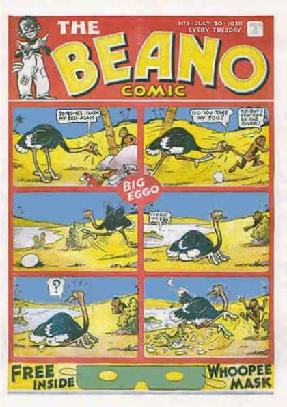 Beano 1 - The Beano Comic - Big Eggo - Someones Taken My Egg Again - Ostrich - Free Inside Whoopee Mask