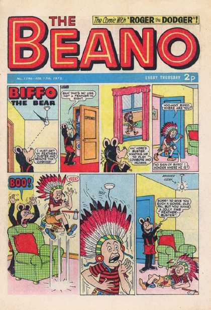 Beano 1596 - Biffo The Bear - Buster The Indian - Roger The Dodger - Scares Buster - Biffo Scares Indian