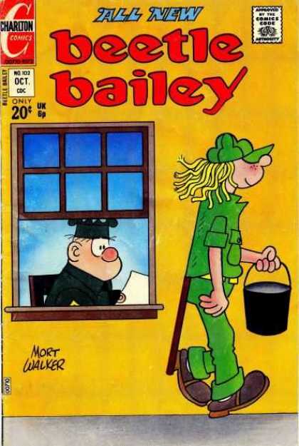 Beetle Bailey 102 - All New - Charlton Comics - Comics Code - Cop - Window