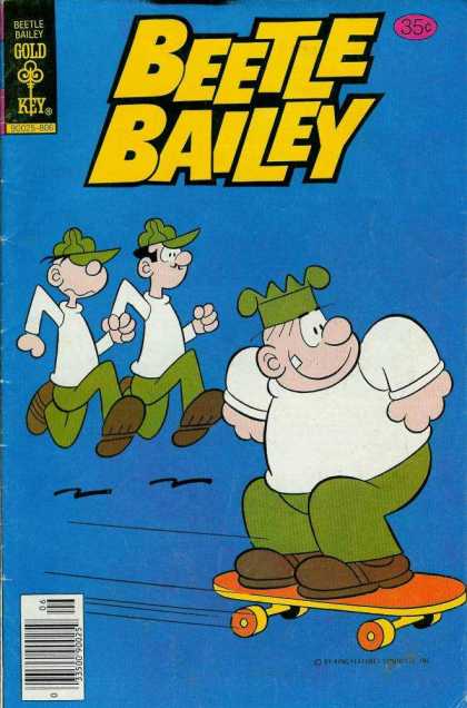 Beetle Bailey 121 - Beetle Bailey - Sunday Comics - Blue Background - Overbite - Skateboard