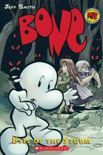 Bestselling Comics (2006) - Bone Volume 3: Eyes of the Storm by Jeff Smith - Red - Eyes - Woods - Trees - People