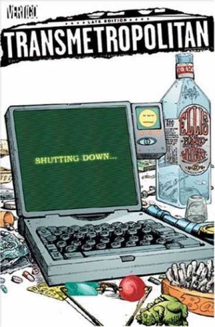 Bestselling Comics (2006) - Transmetropolitan Vol. 10: One More Time by Warren Ellis - Shutting Down - Ellis Whiskey Bottle - Lap Top - Ash Tray - Dragon Mini
