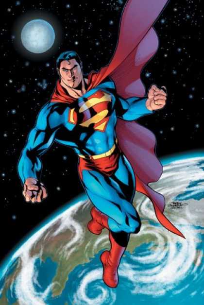 Bestselling Comics (2007) - Superman, Vol. 1: Up, Up, and Away! by Kurt Busiek - Outer Space - Superman - Moon - Earth - Flying
