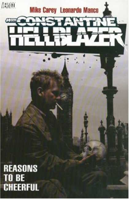 Bestselling Comics (2007) - Hellblazer: Reasons to Be Cheerful (Hellblazer (Graphic Novels)) by Mike Carey - Man - Cigarette - Lamp Post - Cemetary - Skull