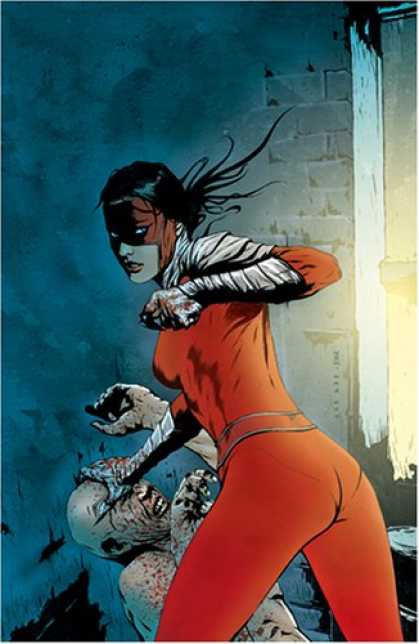 Bestselling Comics (2007) - Manhunter: Street Justice (Book 1) by Marc Andreyko - Red Mask - Woman In Red - Emphasized Waist - Zombie Crushing - Eye Contact